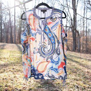 Melissa Paige Cold Shoulder Ruffled Floral top, Large